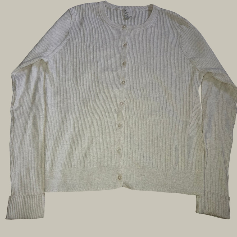 A New Day Womens Cream Ribbed Button Front Crew Neck Cardigan Sweater XL RN17730